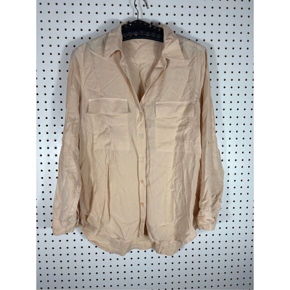 Babton Top Babaton UTILITY SHIRT Peach Button Front Long Sleeve size S - Picture 1 of 7